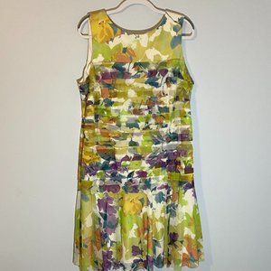 London Times Floral Midi Dress in Yellow, Green, Purple, Cream